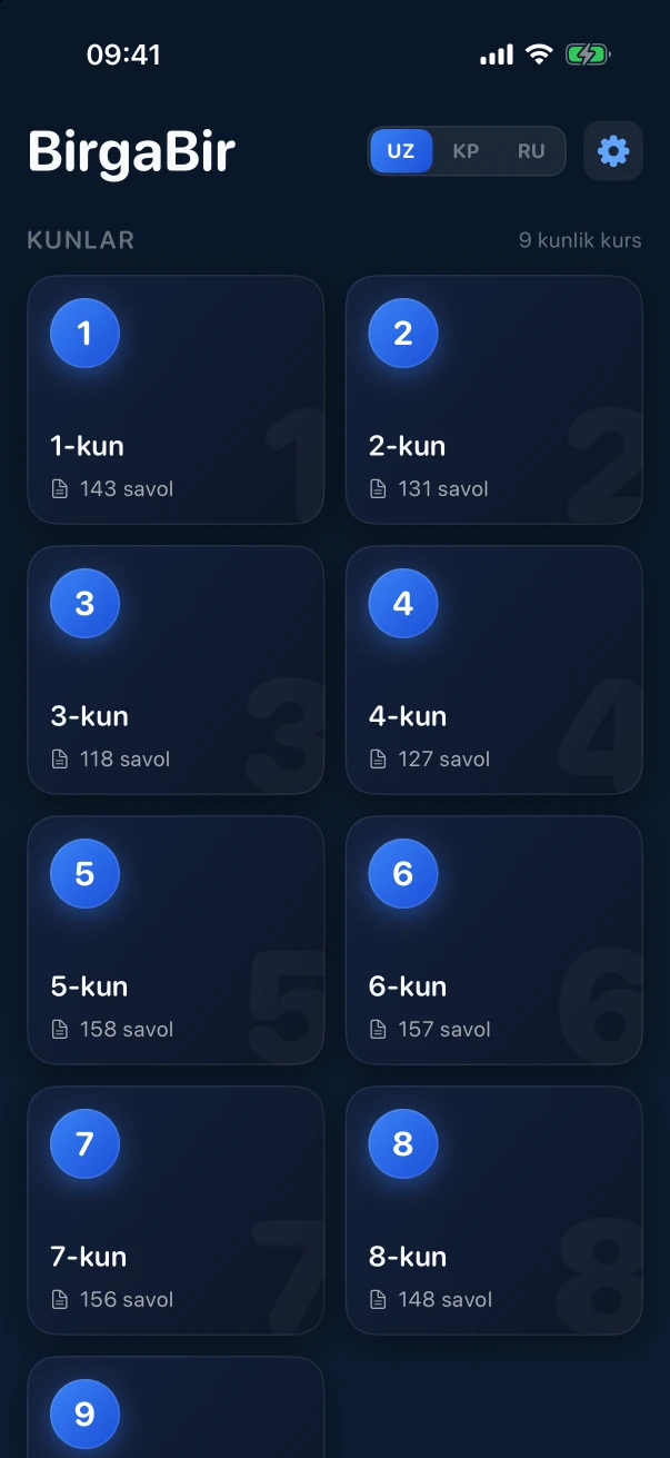 BirgaBir bosh sahifasi: 9 kunlik kurs kunlari